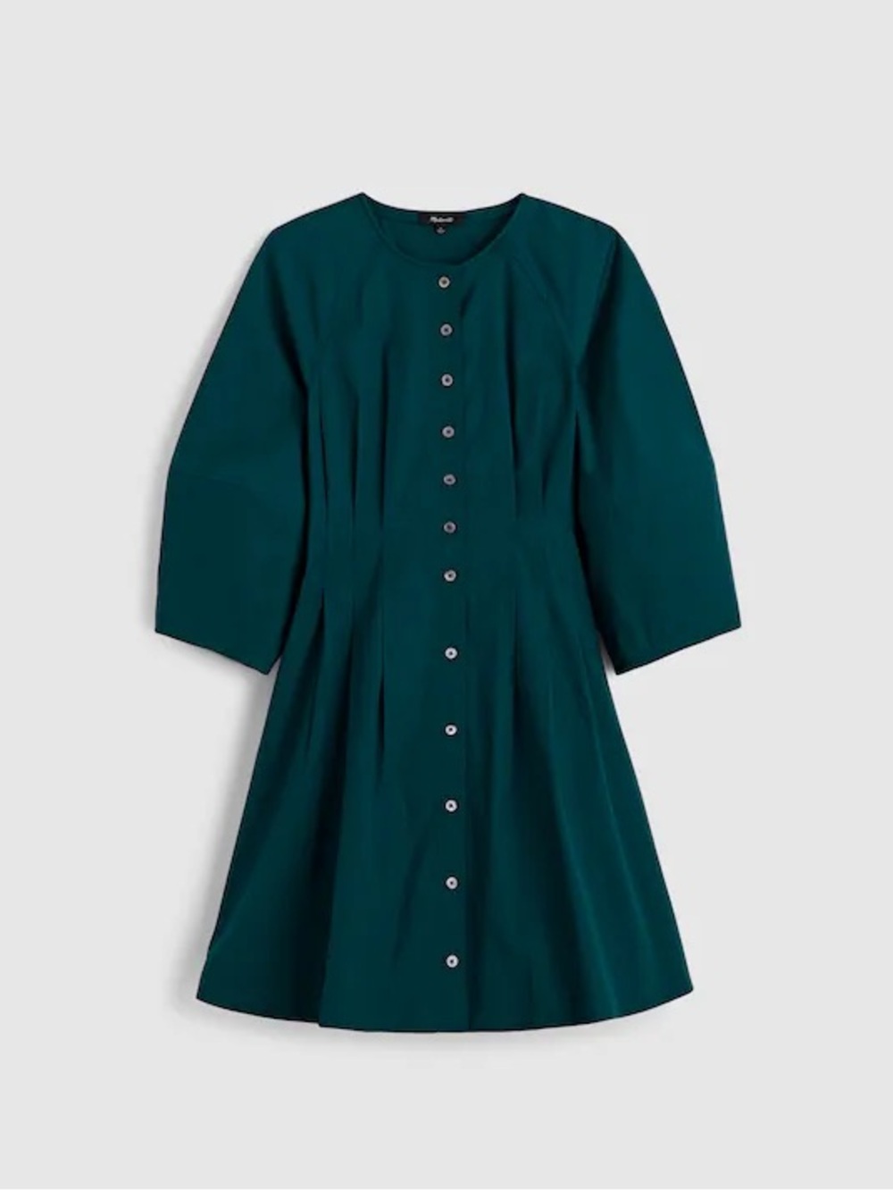 Madewell Sculptural-Sleeve Pleated Mini Shirt Dress Teal Green fit and flare - Picture 12 of 12
